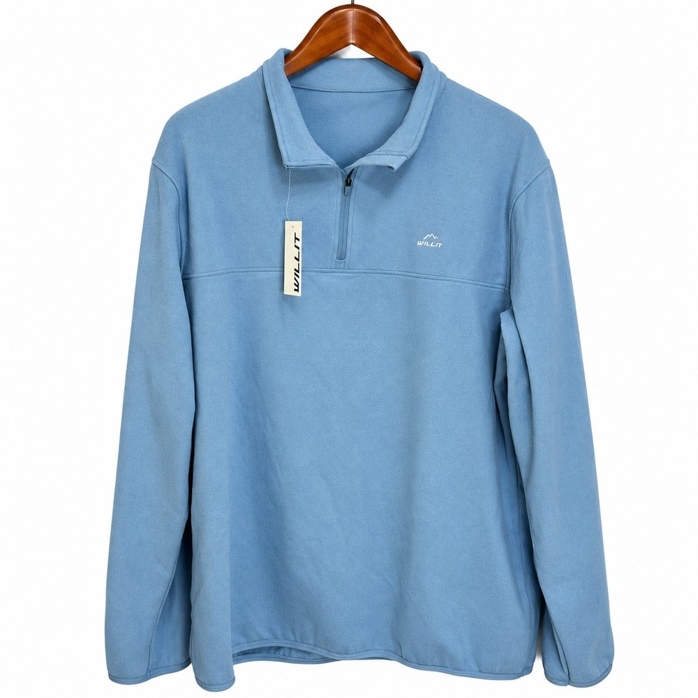 Willit Mens XL Light Blue Quarter Zip Pullover Fleece Mock Neck Long Sleeve Top